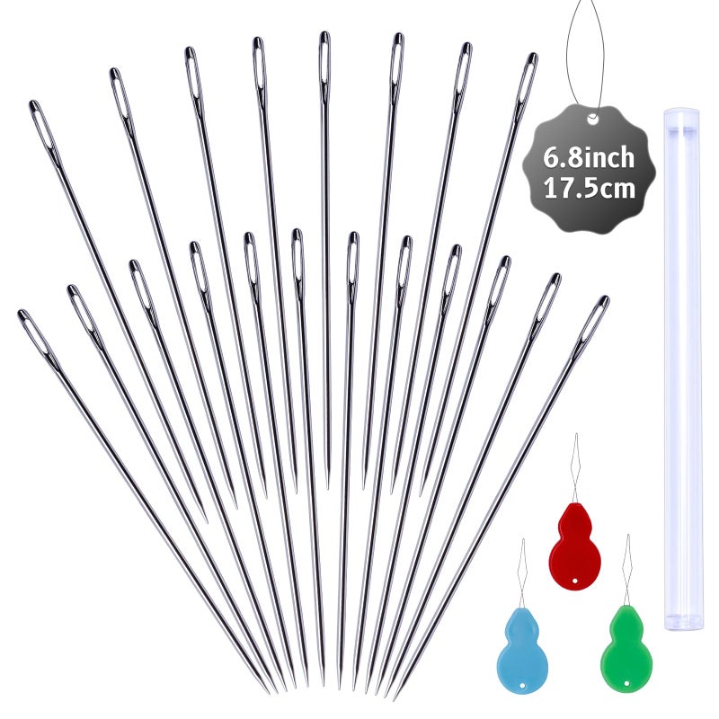 JUPEAN 20 Pack Long Sewing Needles, Long Needles for Crafts Large Eye Stitching Needles, 6.8 inch/17.5 cm Doll Needles for Quilting Darning Bead Loom Beading Doll Making Sewing Art Crafts - Image 1